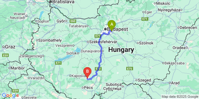 Map: Budapest Airport (BUD), Ferihegy, Liszt Ferenc to Györe
