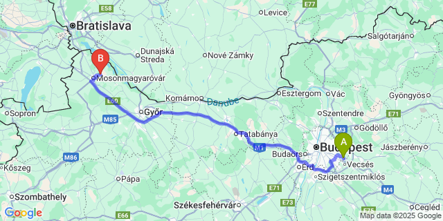 Map: Budapest Airport (BUD), Ferihegy, Liszt Ferenc to Halászi