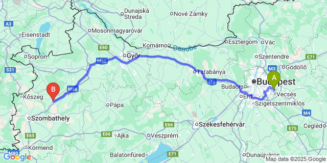 Map: Budapest Airport (BUD), Ferihegy, Liszt Ferenc to Hegyfalu