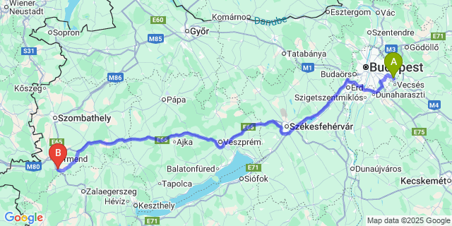 Map: Budapest Airport (BUD), Ferihegy, Liszt Ferenc to Hegyhátsál