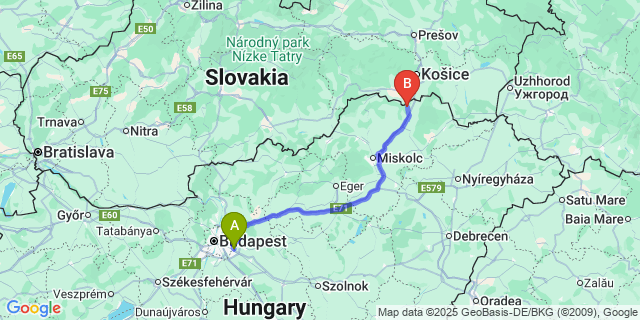 Map: Budapest Airport (BUD), Ferihegy, Liszt Ferenc to Hernádpetri