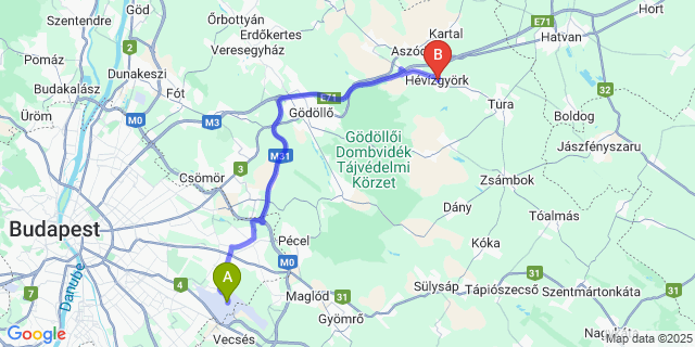 Map: Budapest Airport (BUD), Ferihegy, Liszt Ferenc to Hévízgyörk