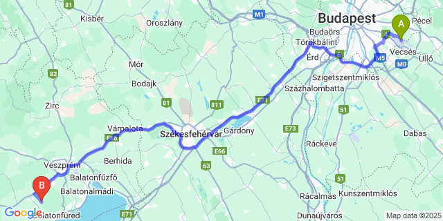 Map: Budapest Airport (BUD), Ferihegy, Liszt Ferenc to Hidegkút