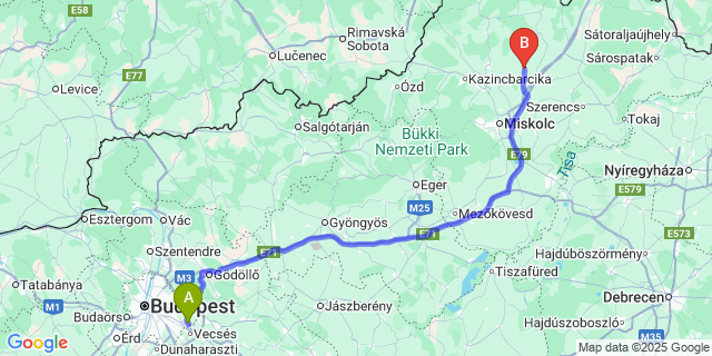 Map: Budapest Airport (BUD), Ferihegy, Liszt Ferenc to Homrogd