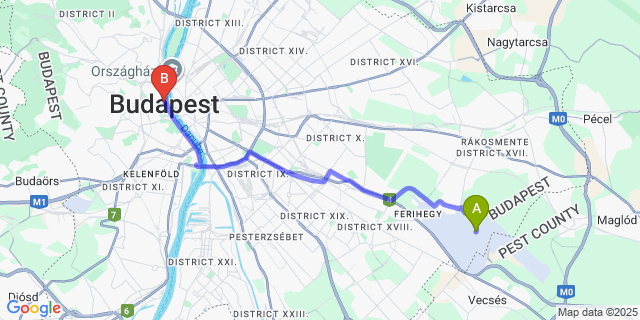Map: Budapest Airport (BUD), Ferihegy, Liszt Ferenc to Hotel Clark Budapest - Adults Only