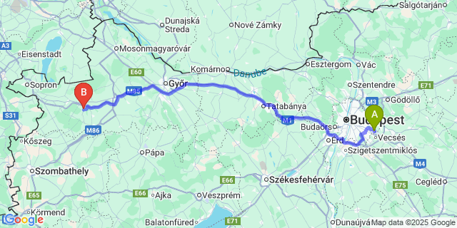 Map: Budapest Airport (BUD), Ferihegy, Liszt Ferenc to Hövej