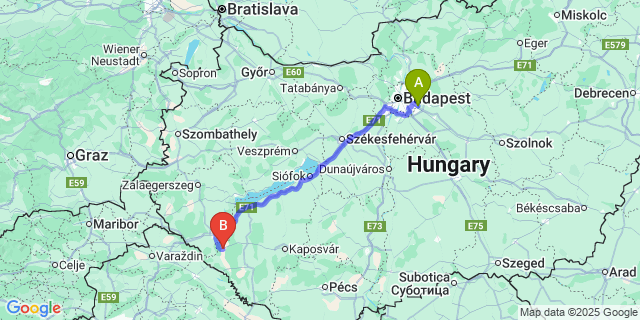 Map: Budapest Airport (BUD), Ferihegy, Liszt Ferenc to Iharosberény