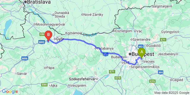 Map: Budapest Airport (BUD), Ferihegy, Liszt Ferenc to Ikrény