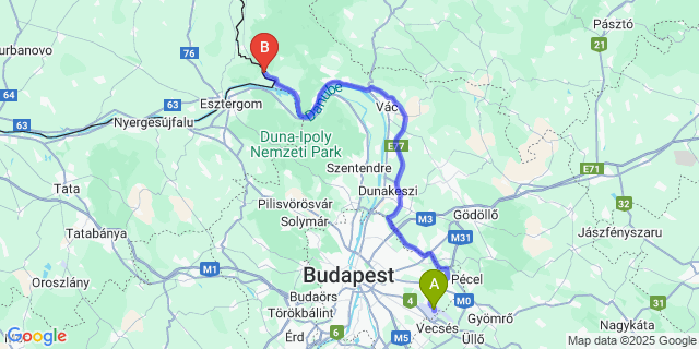 Map: Budapest Airport (BUD), Ferihegy, Liszt Ferenc to Ipolydamásd