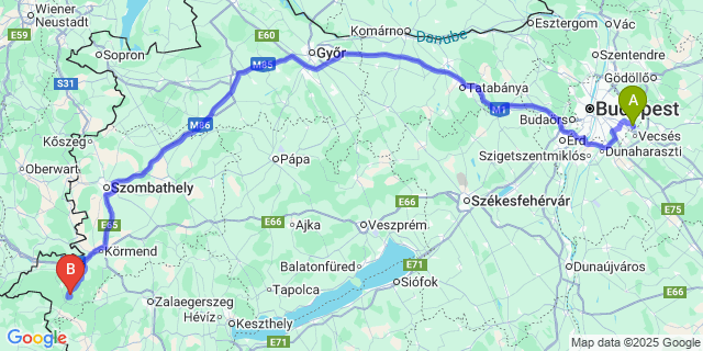 Map: Budapest Airport (BUD), Ferihegy, Liszt Ferenc to Ispánk