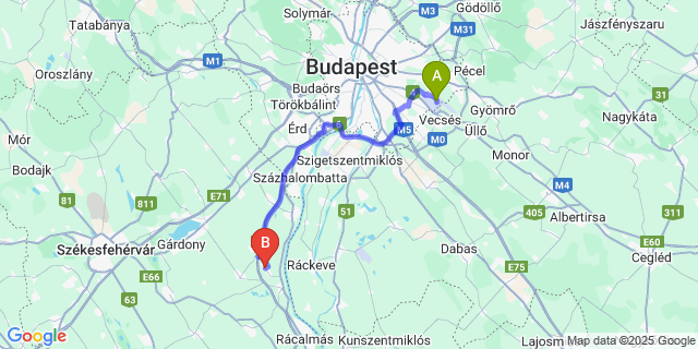 Map: Budapest Airport (BUD), Ferihegy, Liszt Ferenc to Iváncsa