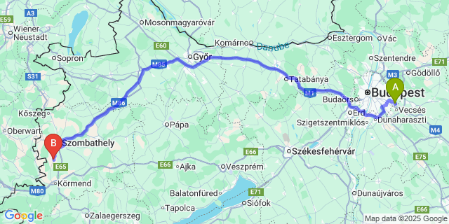 Map: Budapest Airport (BUD), Ferihegy, Liszt Ferenc to Ják