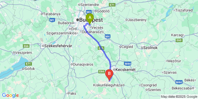 Map: Budapest Airport (BUD), Ferihegy, Liszt Ferenc to Jakabszállás