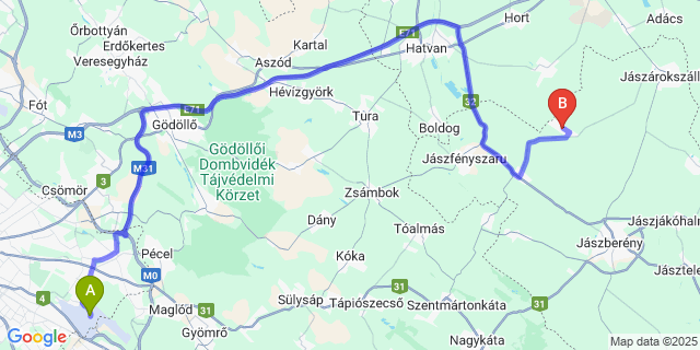 Map: Budapest Airport (BUD), Ferihegy, Liszt Ferenc to Jászágó