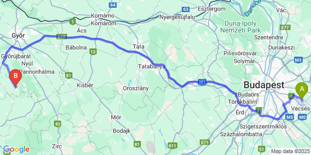 Map: Budapest Airport (BUD), Ferihegy, Liszt Ferenc to Kajárpéc