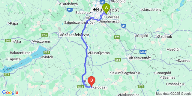 Map: Budapest Airport (BUD), Ferihegy, Liszt Ferenc to Kalocsa