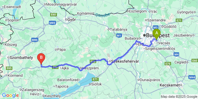 Map: Budapest Airport (BUD), Ferihegy, Liszt Ferenc to Kamond