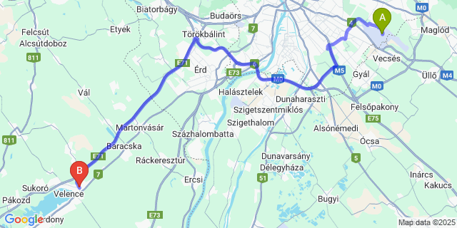 Map: Budapest Airport (BUD), Ferihegy, Liszt Ferenc to Kápolnásnyék