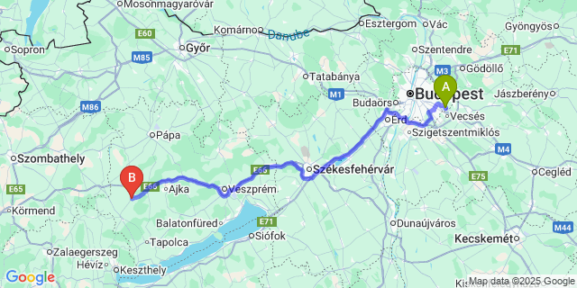 Map: Budapest Airport (BUD), Ferihegy, Liszt Ferenc to Káptalanfa