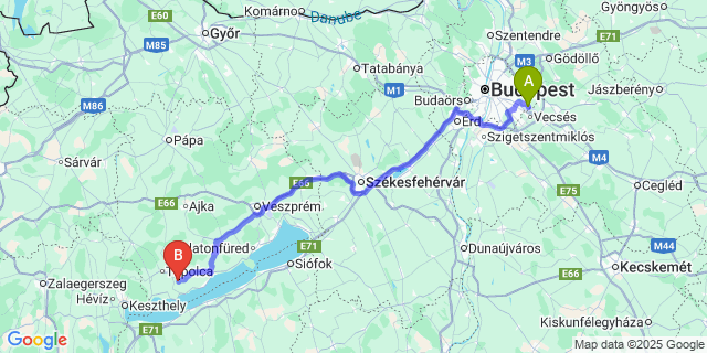 Map: Budapest Airport (BUD), Ferihegy, Liszt Ferenc to Káptalantóti