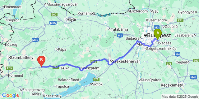 Map: Budapest Airport (BUD), Ferihegy, Liszt Ferenc to Karakó