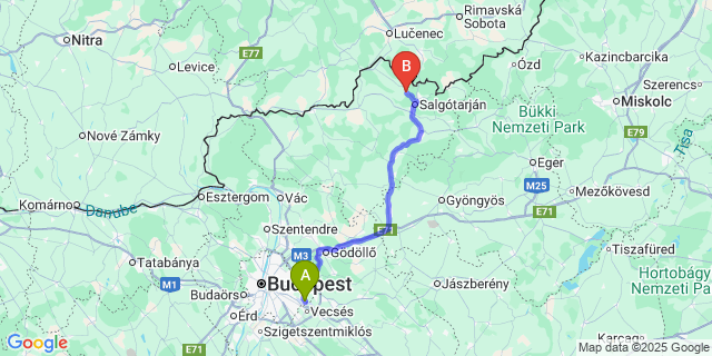 Map: Budapest Airport (BUD), Ferihegy, Liszt Ferenc to Karancsalja