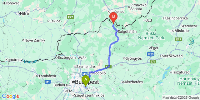 Map: Budapest Airport (BUD), Ferihegy, Liszt Ferenc to Karancsberény