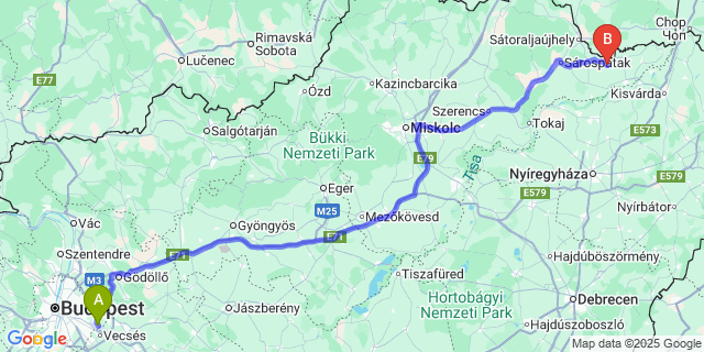 Map: Budapest Airport (BUD), Ferihegy, Liszt Ferenc to Karcsa