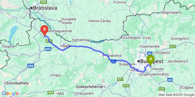 Map: Budapest Airport (BUD), Ferihegy, Liszt Ferenc to Károlyháza