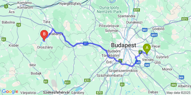 Map: Budapest Airport (BUD), Ferihegy, Liszt Ferenc to Kecskéd