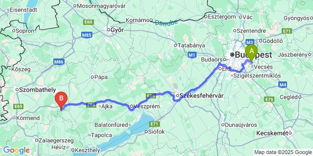 Map: Budapest Airport (BUD), Ferihegy, Liszt Ferenc to Keléd
