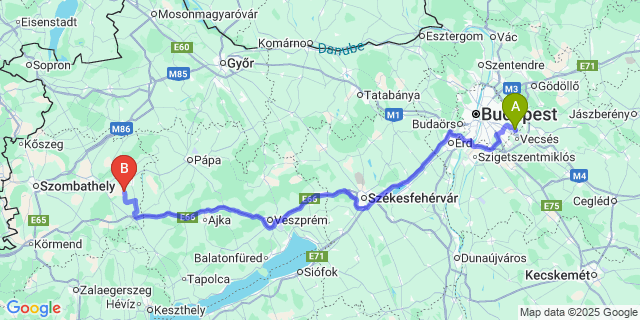 Map: Budapest Airport (BUD), Ferihegy, Liszt Ferenc to Kemeneskápolna