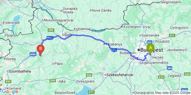 Map: Budapest Airport (BUD), Ferihegy, Liszt Ferenc to Kemenesszentpéter