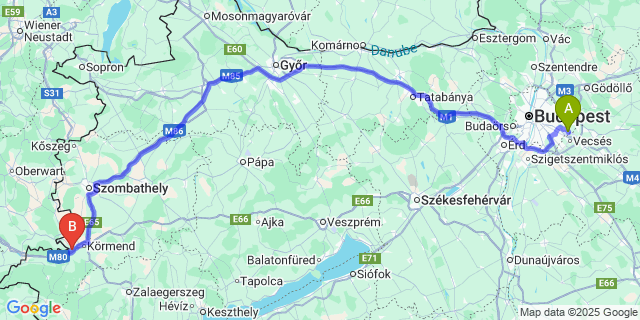 Map: Budapest Airport (BUD), Ferihegy, Liszt Ferenc to Kemestaródfa