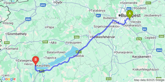 Map: Budapest Airport (BUD), Ferihegy, Liszt Ferenc to Keszthely