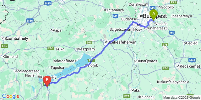 Map: Budapest Airport (BUD), Ferihegy, Liszt Ferenc to Kéthely