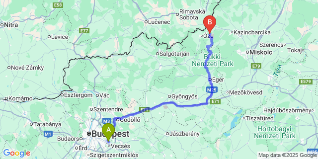Map: Budapest Airport (BUD), Ferihegy, Liszt Ferenc to Királd