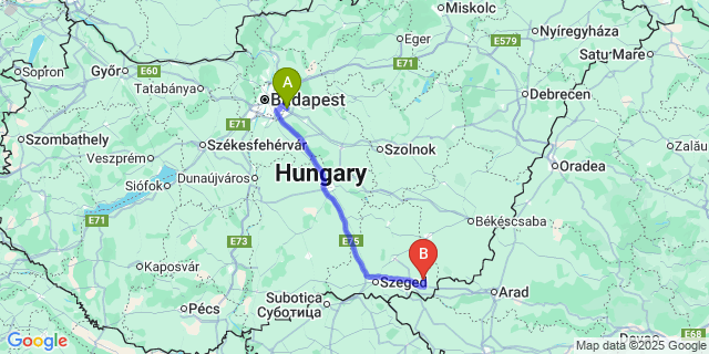 Map: Budapest Airport (BUD), Ferihegy, Liszt Ferenc to Királyhegyes
