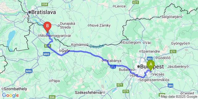 Map: Budapest Airport (BUD), Ferihegy, Liszt Ferenc to Kisbodak