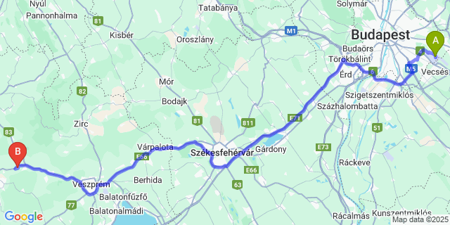 Map: Budapest Airport (BUD), Ferihegy, Liszt Ferenc to Kislőd