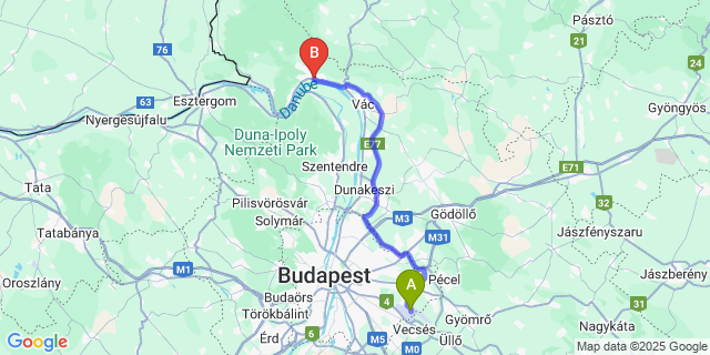 Map: Budapest Airport (BUD), Ferihegy, Liszt Ferenc to Kismaros