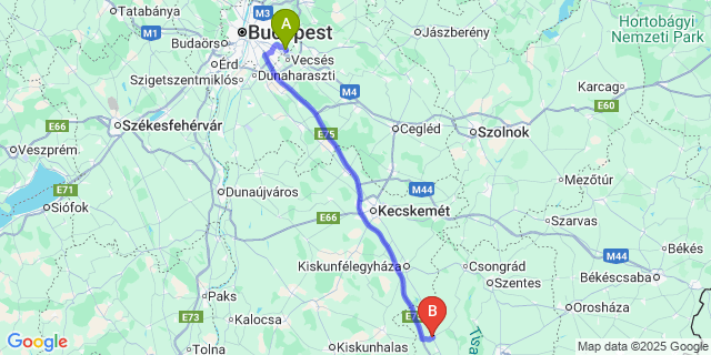 Map: Budapest Airport (BUD), Ferihegy, Liszt Ferenc to Kistelek