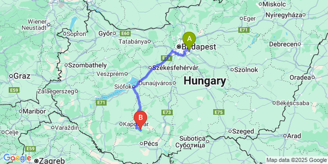 Map: Budapest Airport (BUD), Ferihegy, Liszt Ferenc to Kisvaszar