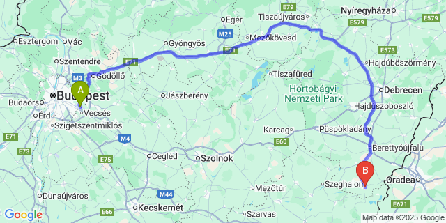 Map: Budapest Airport (BUD), Ferihegy, Liszt Ferenc to Komádi