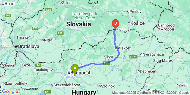 Map: Budapest Airport (BUD), Ferihegy, Liszt Ferenc to Komjáti