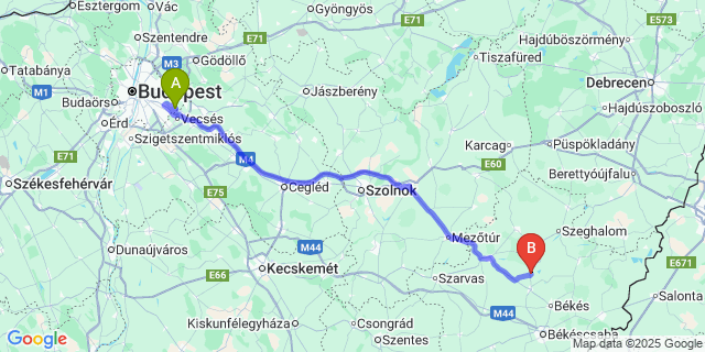 Map: Budapest Airport (BUD), Ferihegy, Liszt Ferenc to Köröstarcsa