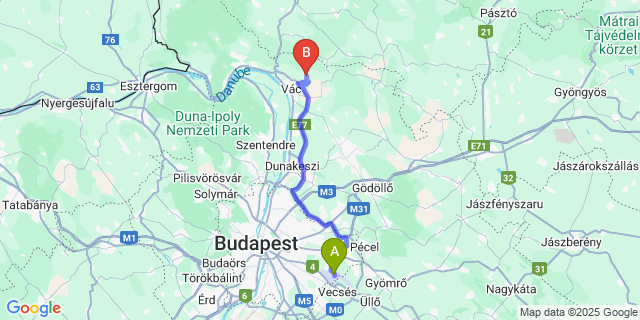 Map: Budapest Airport (BUD), Ferihegy, Liszt Ferenc to Kosd