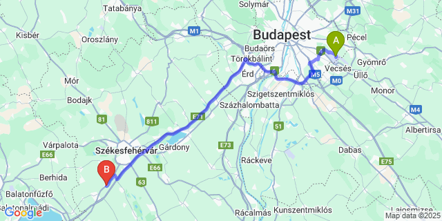 Map: Budapest Airport (BUD), Ferihegy, Liszt Ferenc to Kőszárhegy