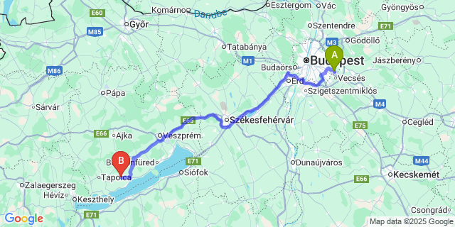 Map: Budapest Airport (BUD), Ferihegy, Liszt Ferenc to Köveskál