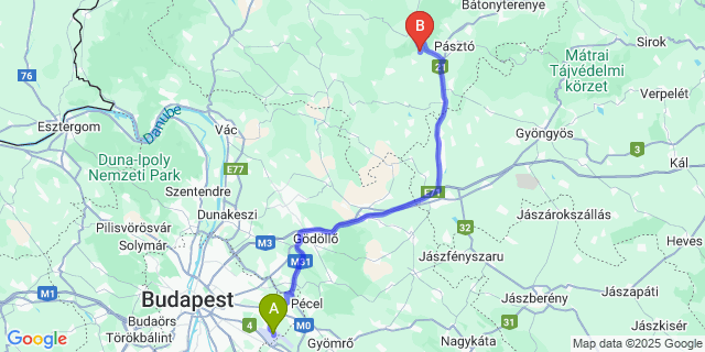 Map: Budapest Airport (BUD), Ferihegy, Liszt Ferenc to Kozárd